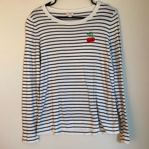 JCrew Blue White Stripe Sweater with Cherry